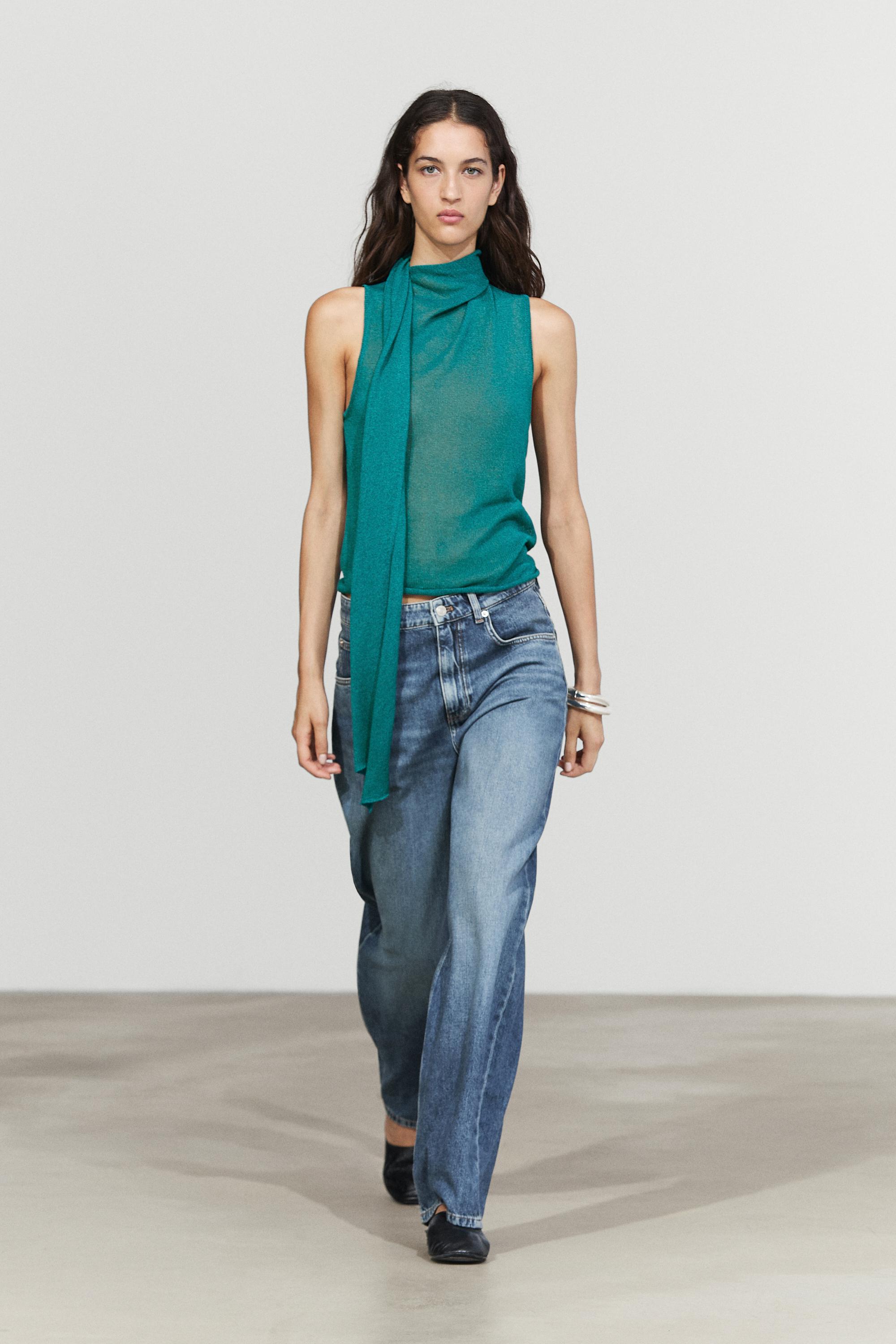 High neck top with scarf detail - Turquoise | ZARA United States