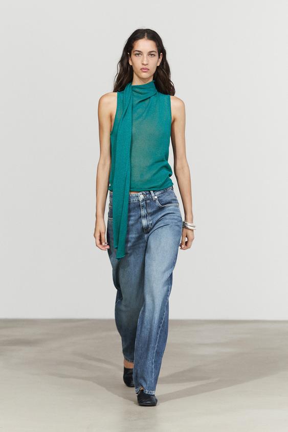 Top à col montant avec foulard - Turquoise de Zara - Image 0