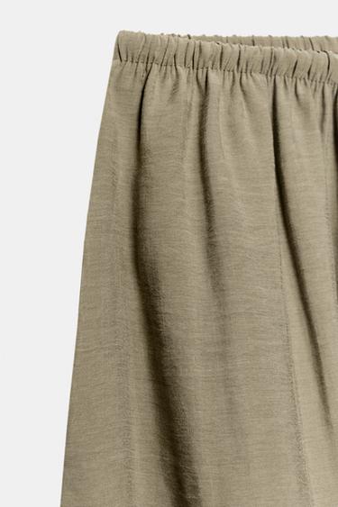 PANTALON PALAZZO FLUIDE À LACET - Kaki clair de Zara - Image 7
