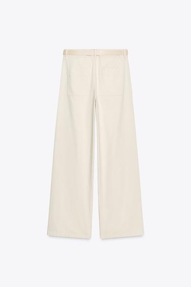 WIDE-LEG TROUSERS WITH BELT - Ecru by Zara - Image 6