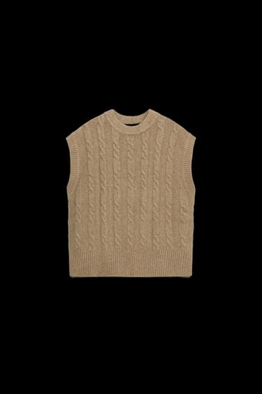Zara CABLE KNIT VEST TOP - Light camel