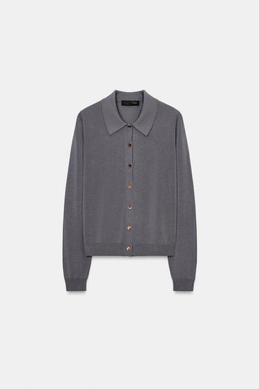LAPEL COLLAR CARDIGAN - Blue grey by Zara - Image 0