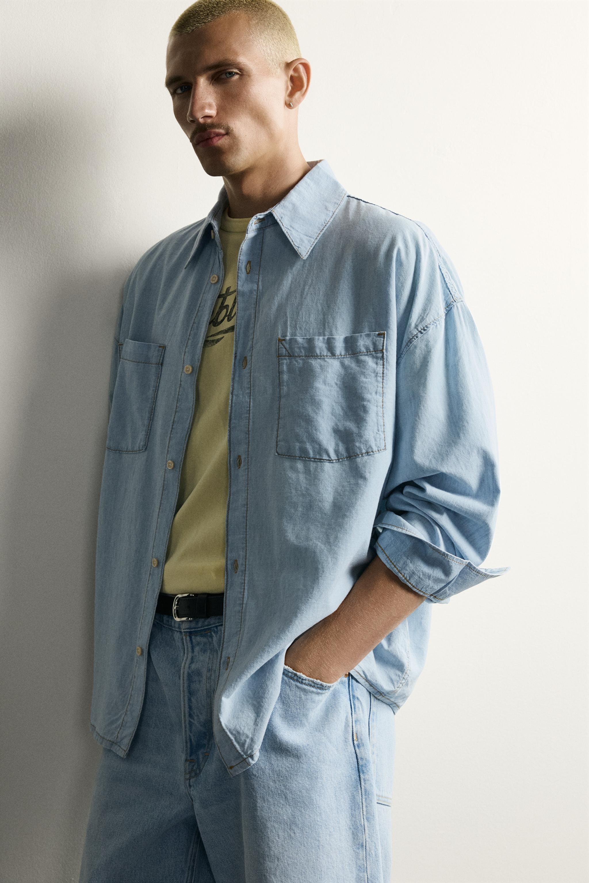 Мужские рубашки Zara LIGHTWEIGHT WASHED DENIM SHIRT — фото 5