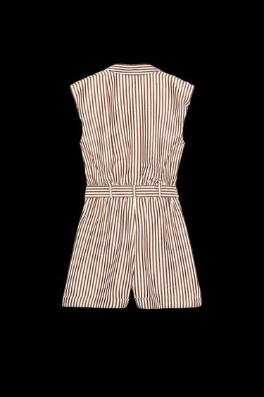 STRIPED PLAYSUIT WITH BELT - Brown by Zara