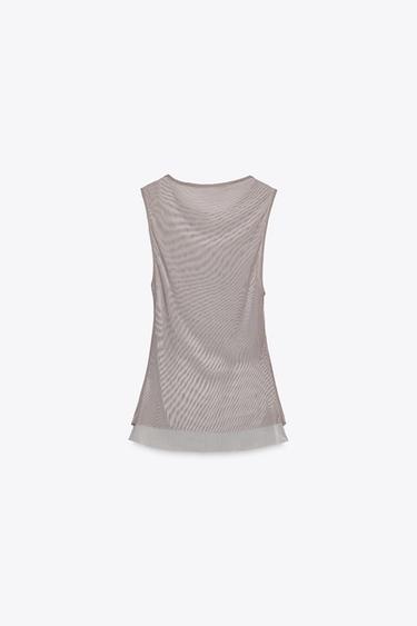 T-SHIRT EFFET DOUBLE TULLE - Marron / Taupe de Zara - Image 3