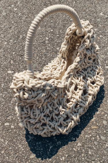TOPSTITCHED BRAIDED HANDBAG - Ecru by Zara - Image 0