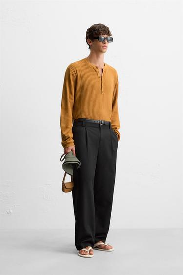 BUTTON-NECK KNIT T-SHIRT - Pumpkin by Zara - Image 0