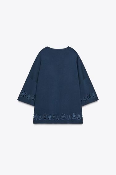 TOP EN MAILLE À BRODERIES AJOURÉES - Bleu roi de Zara - Image 6