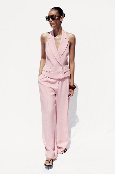Zara HALTER DOUBLE-BREASTED WAISTCOAT - Pastel pink - 圖片 0