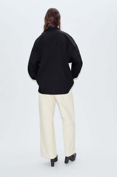 V-NECK POPLIN SHIRT - Black by Zara - Image 5