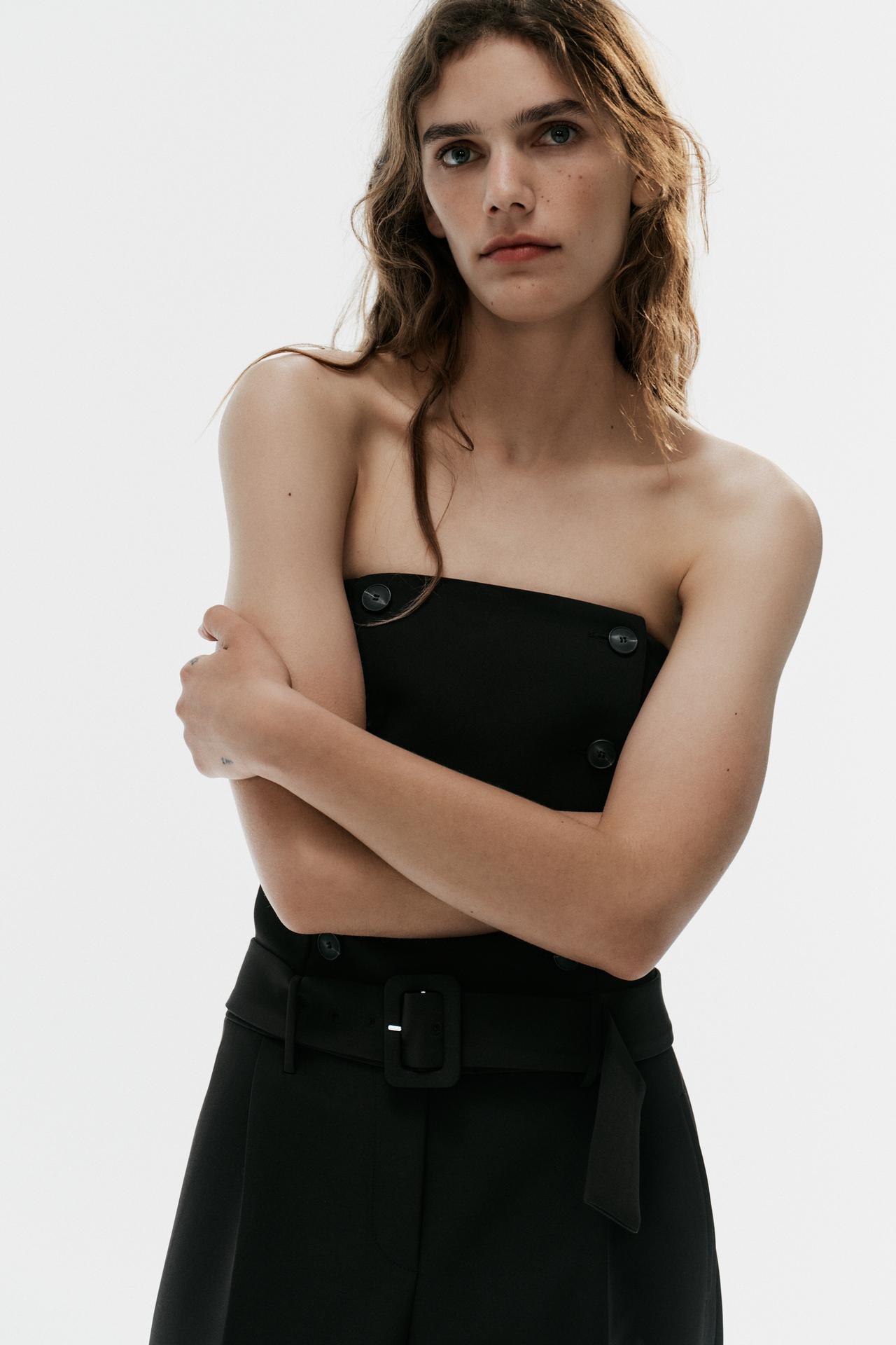 LONG JUMPSUIT WITH BUTTONS AND BELT — Black