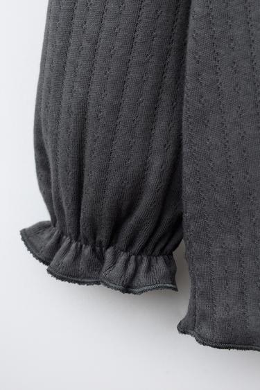 POINTELLE LACE-TRIMMED T-SHIRT - Anthracite grey by Zara - Image 2