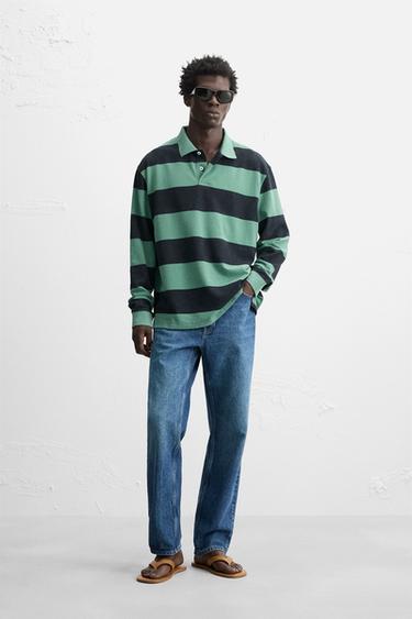 STRIPED WASHED POLO SHIRT - Green / Blue by Zara