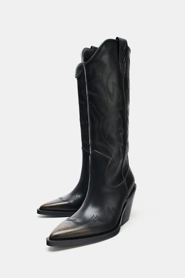 EMBROIDERED COWBOY BOOTS - Black by Zara - Image 4