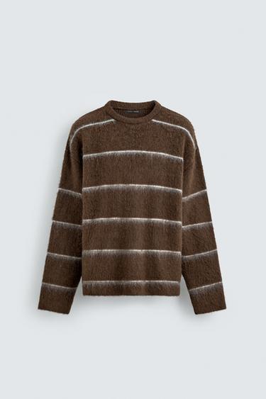 Zara DŽEMPER SA TEKSTUROM NA PRUGE – Smeđa