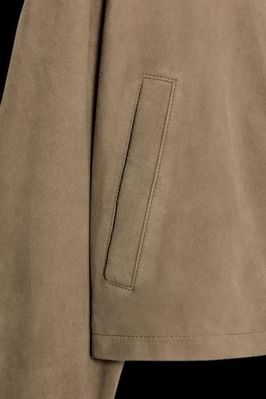 100% LEATHER SHIRT COLLAR JACKET - Beige by Zara