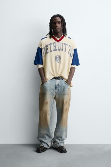 RETRO VARSITY T-SHIRT - Ecru dari Zara - Gambar 0