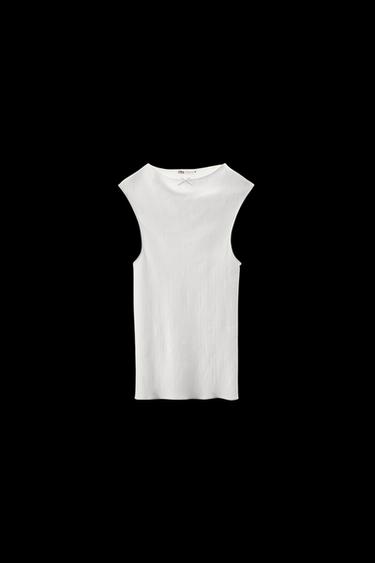 Zara POINTELLE TOP WITH SATIN BOW - White - Image 0