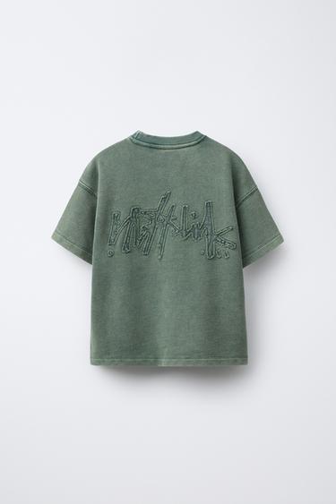 T-SHIRT EFFET DÉLAVÉ GRAFFITI - Vert bouteille foncé de Zara - Image 1