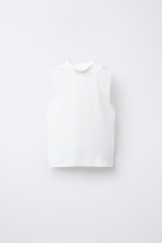 HIGH NECK T-SHIRT WITH MODAL BLEND - White by Zara - Image 0