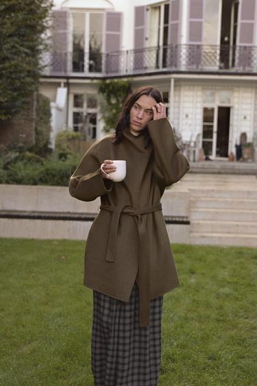 Zara HIGH COLLAR WOOL BLEND COAT ZW COLLECTION - Khaki