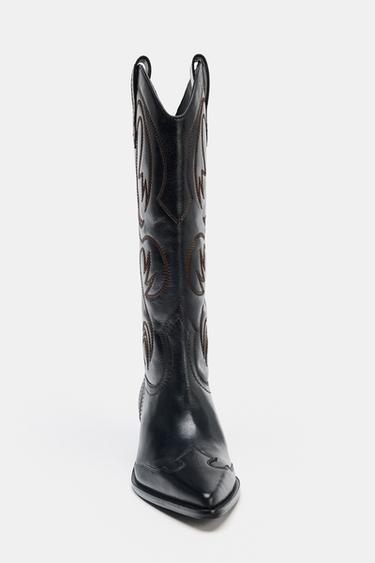 BOTTES COW-BOY EN CUIR BRODÉ - Noir de Zara - Image 4