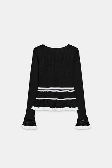 CAMISETA COMBINADA TRICOT - Negro / Blanco de Zara