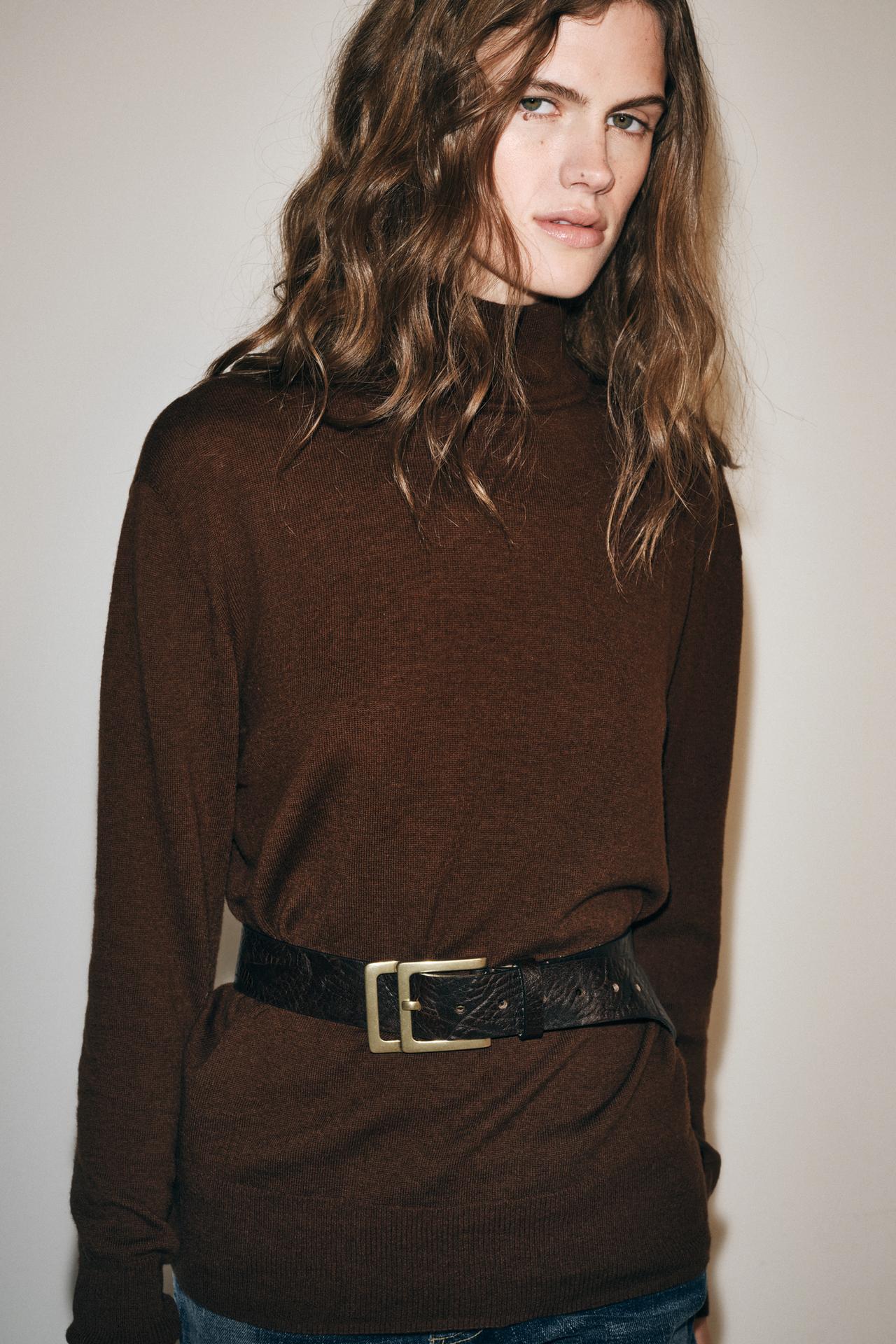 100% EXTRA SOFT WOOL SWEATER — Brown