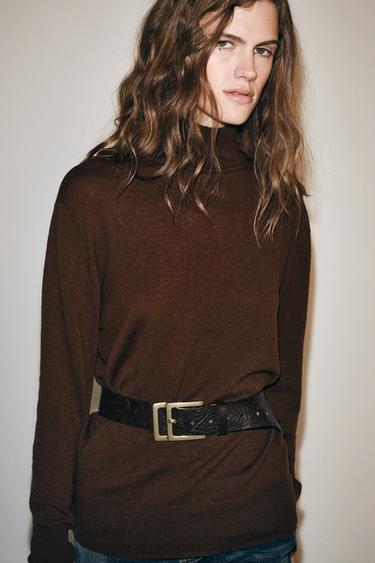 100% EXTRA SOFT WOOL SWEATER — Brown 1
