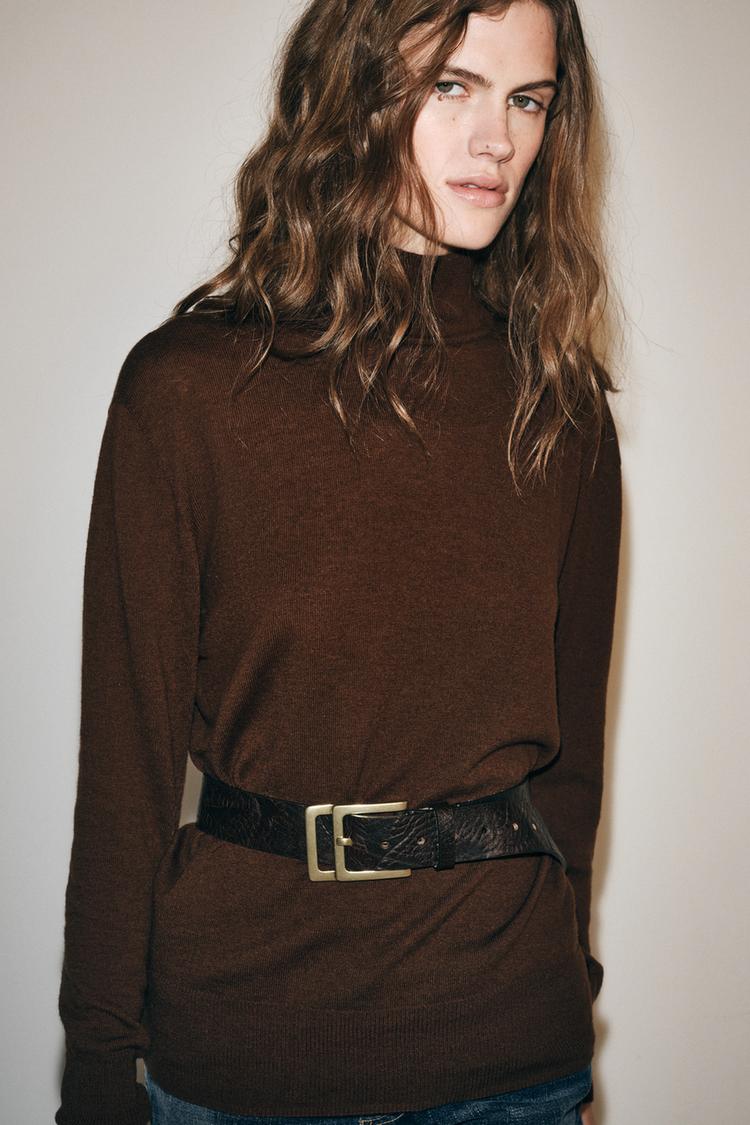 100% EXTRA SOFT WOOL SWEATER — Brown