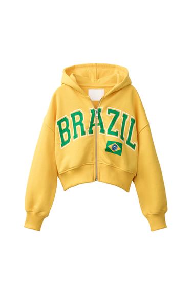 SUDADERA CROP BRASIL - Amarillo de Zara