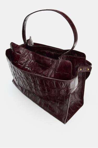 MAXI CITY BAG WITH EMBOSSED LEATHER EFFECT - Plum Purple by Zara - Image 4