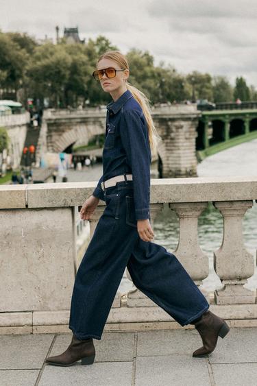 Z1975 JEANS WITH PRESSED CREASE AND BELT - Blue by Zara