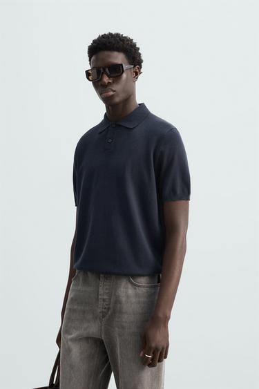 COTTON KNIT POLO SHIRT - Dark navy by Zara