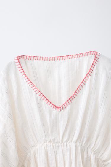 CAFTAN BRILLANT À CONTRASTE - Écru de Zara - Image 2