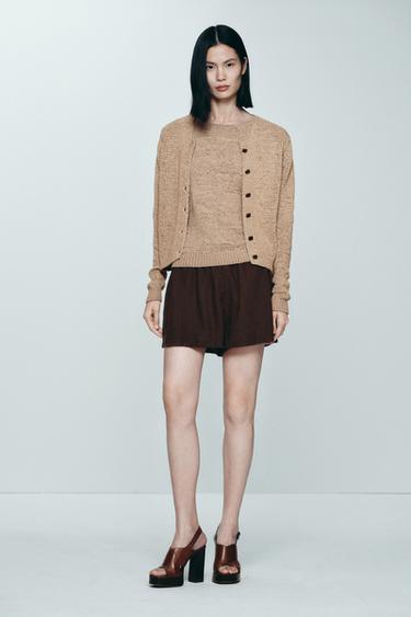 LINEN BLEND BOXER BERMUDA SHORTS - Brown by Zara