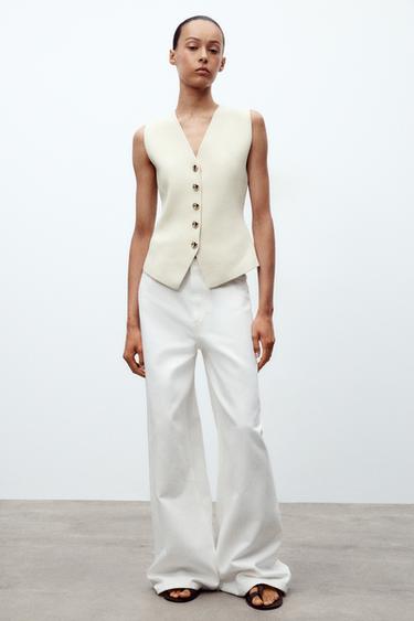 PLAIN KNIT WAISTCOAT TOP - Mid-ecru by Zara