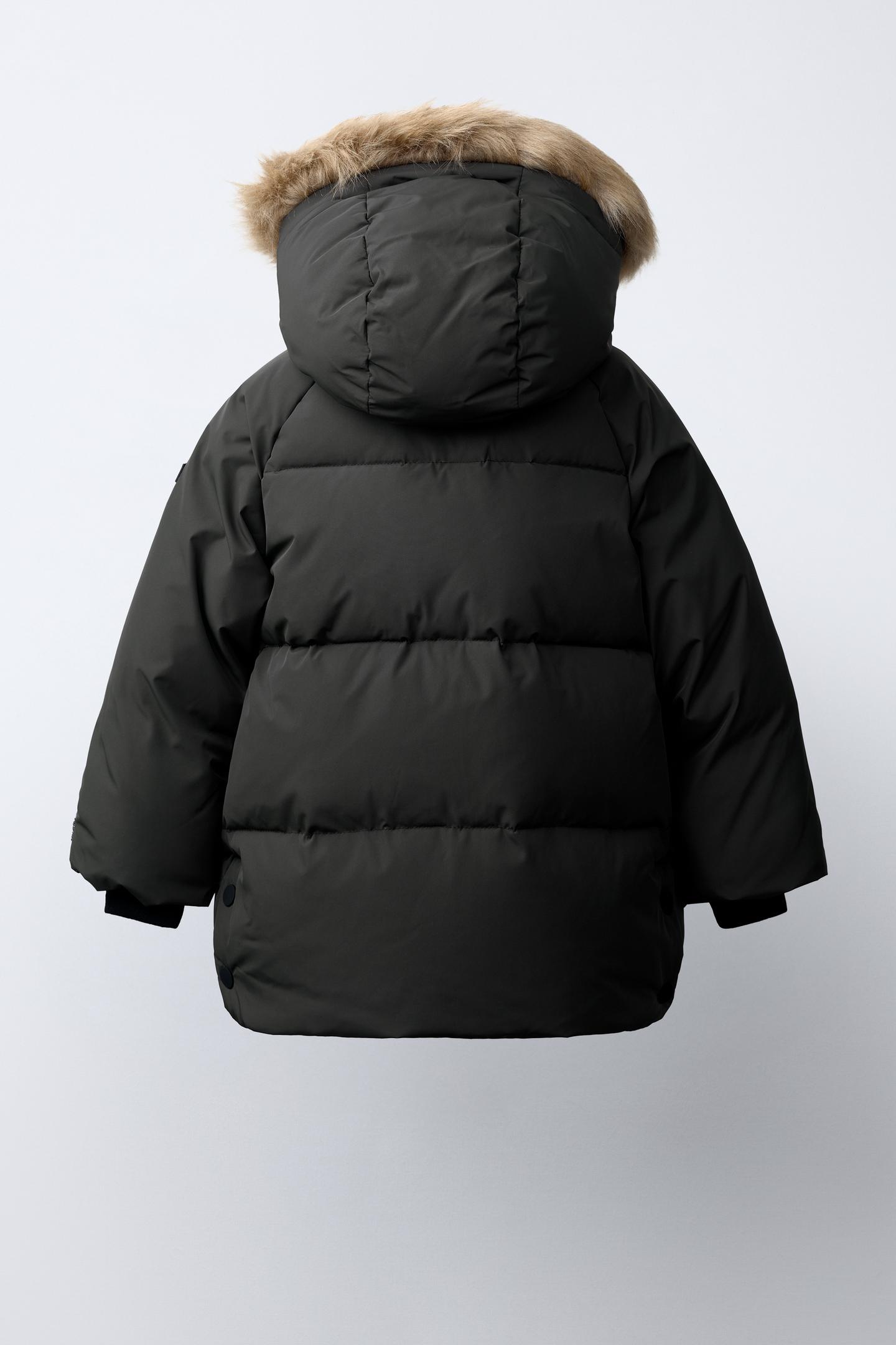 Детские худи Zara 50/50 Down & Feather Faux Fur Water-Repellent and Windproof Puffer Jacket, цвет: Чёрный — фото 6