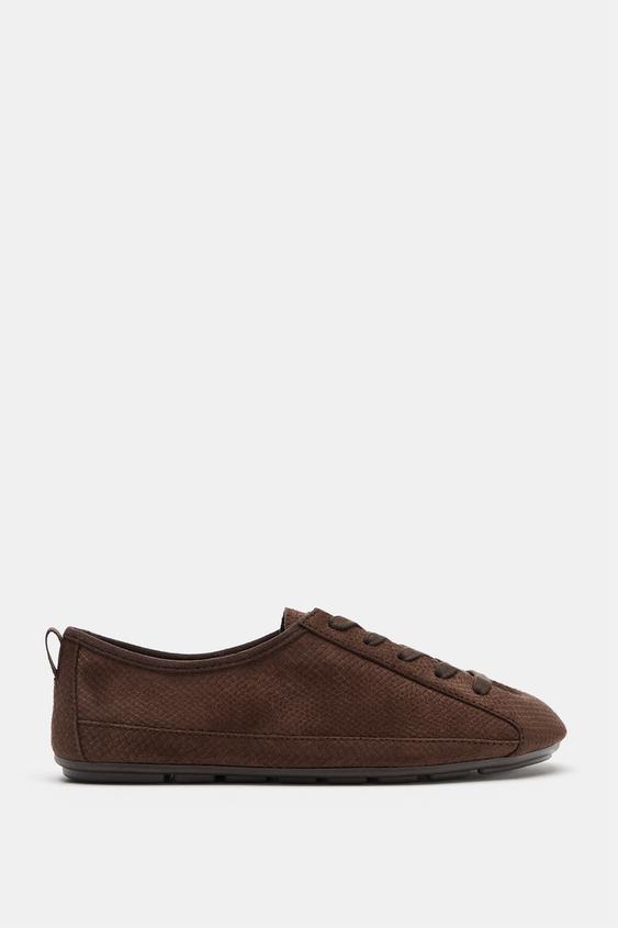 TEXTURED DERBY TRAINERS - Brown by Zara - Image 0