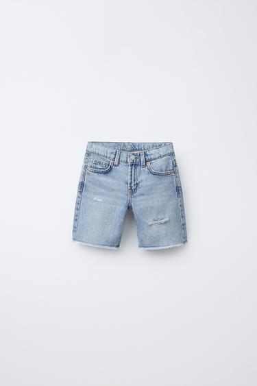ZARA X BODY GLOVE ® RIPPED STRAIGHT DENIM BERMUDA SHORTS - Light blue by Zara