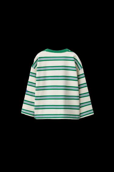 EMBROIDERED STRIPED T-SHIRT - White / Green by Zara