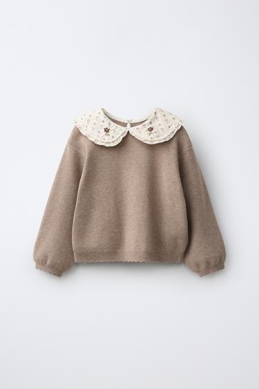 COMBINED PETER PAN COLLAR KNIT JUMPER - Sand / Marl by Zara
