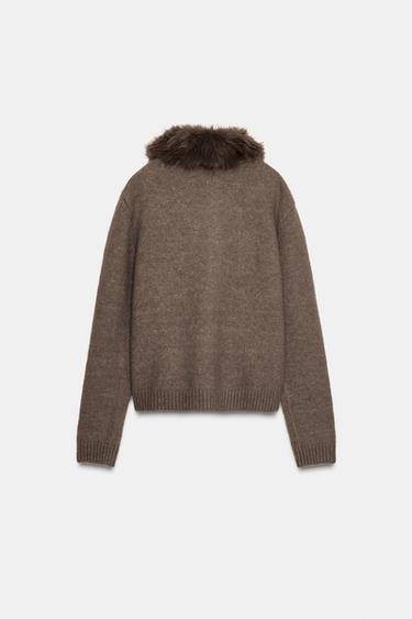 GILET EN MAILLE AVEC REVERS EFFET FOURRURE - Vison chiné de Zara - Image 6
