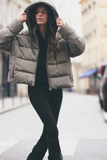 Zara WATER AND WIND PROTECTION SHORT QUILTED ANORAK - Khaki - Image 0