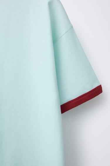CONTRAST TRIM EMBROIDERED T-SHIRT - Sky blue by Zara - Image 3