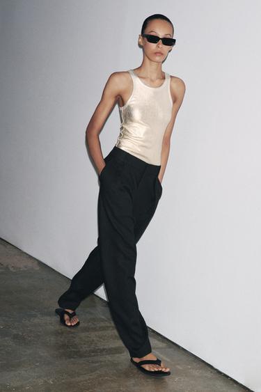 METALLIC RIBBED BODYSUIT - Golden by Zara - Image 3