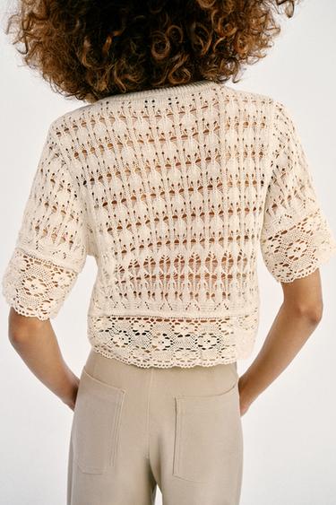 TOP EN MAILLE POINTELLE - Écru de Zara - Image 4