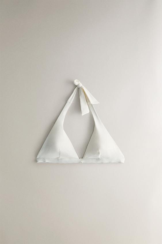 PLAIN TRIANGLE BEACH BIKINI TOP - Ecru | ZARA United States