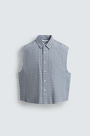 CROPPED FIT CHECK SHIRT - Blue by Zara