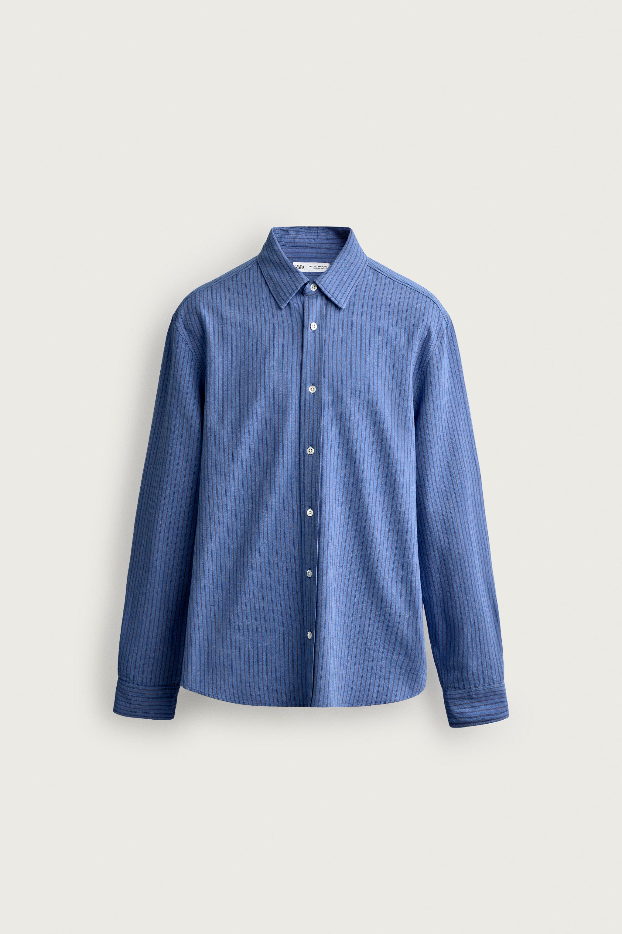 RELAXED FIT STRIPED SHIRT — Bluish